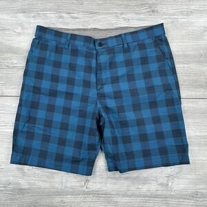 Nike Golf Shorts Mens 40 Navy Blue Checkered Plaid Dri Fit Performance EUC